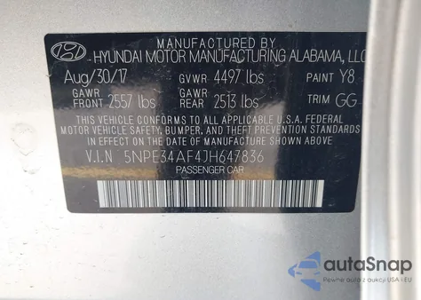 2018 Hyundai Sonata Limited/Sel/Sel+/Sport/Sport+ из США, поврежденный, VIN 5NPE34AF4J8647836